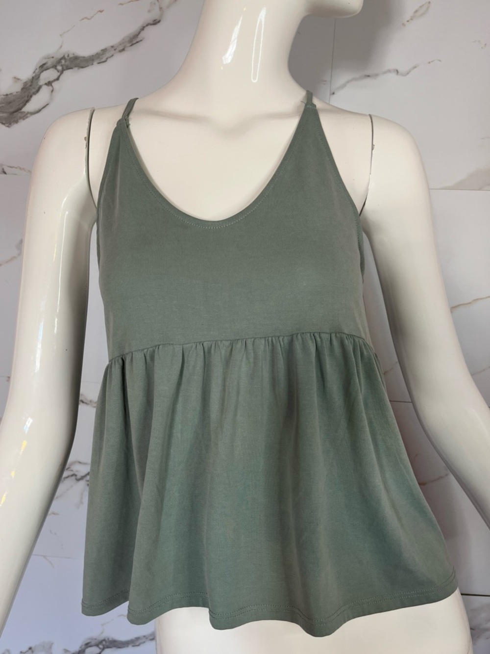 American Eagle Pale Sage Green Soft Flowy Peplum Scoop Neck Cami Tank Size S